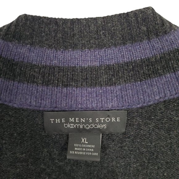 Bloomingdales The Mens Store Sz XL Sweater Cashmere V-neck Pullover Gray Purple - Picture 4 of 12